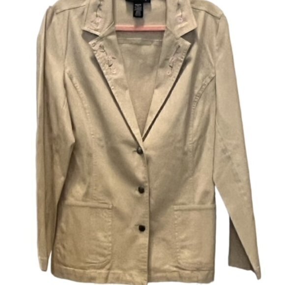 Denim Co Tan Jacket Floral Embroidery on Collar BOHO‎ Hippie COTTAGECORE Medium - Picture 4 of 16